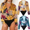 

2018 Sexy Women Long Sleeve Shirt Romper Floral Print V Neck Fashion Jumpsuit Bodysuit Stretch Leotard Top Blouse