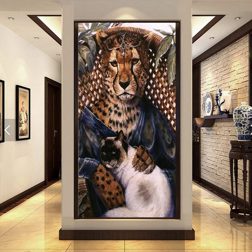 

5D DIY Diamond embroidery Leopard and Cat animals Pictures Full Resin round rhinestone mosaic kit Diamond Painting cross stich