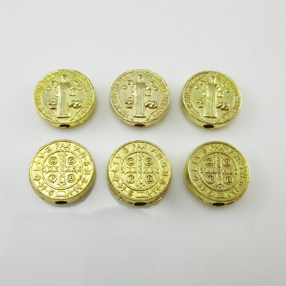 

100pcs of Gold Tone Round Catholic Saint Benedict Medal Rosary Beads
