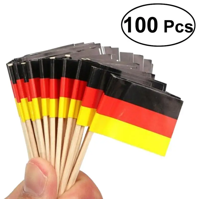 

100pcs Mini Wooden The Union Jack German Flag Decorative Cupcake Toppers Toothpick For National Day Food Decoration