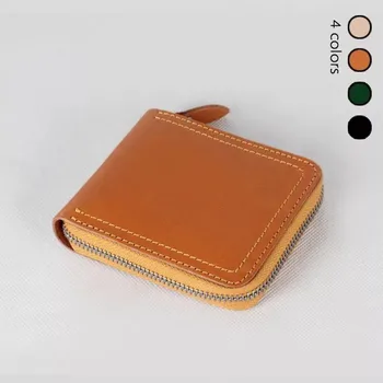 

ALAVCHNV first layer cowhide men and women short zipper vegetable tanned leather Japanese cross wallet QS481