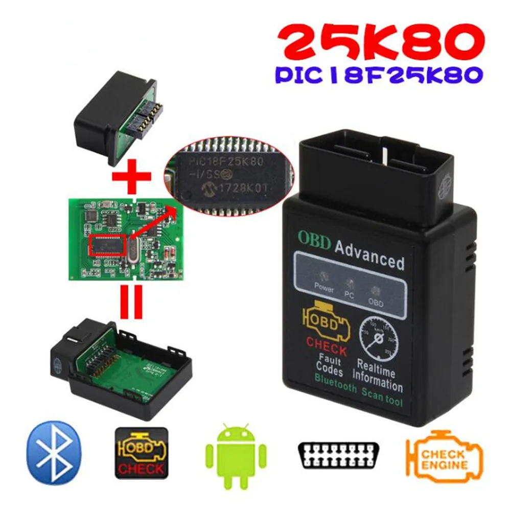 ELM327 25K80 OBDII V1.5 Bluetooth считыватель кода Мини OBD2 ELM 327 USB сканирующий инструмент HHOBD obdsan сканер - Цвет: HHOBD 25K80