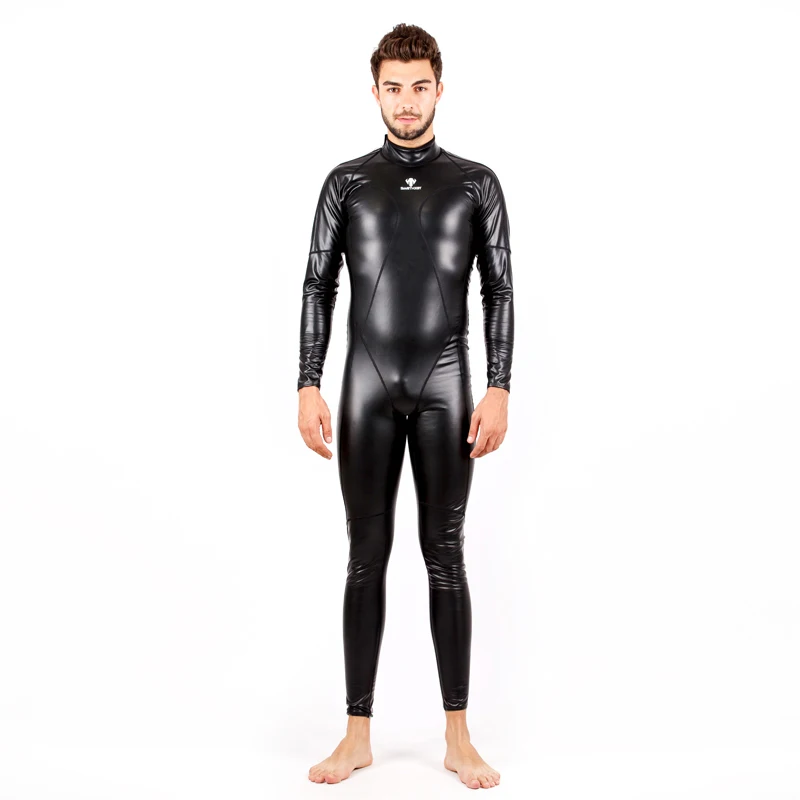 HXBY Back Zipper PU Waterproof One Piece Professional Swim Suit Men Long Sleeve Lycra Full Body Surfing Bathing Beach SwimWear