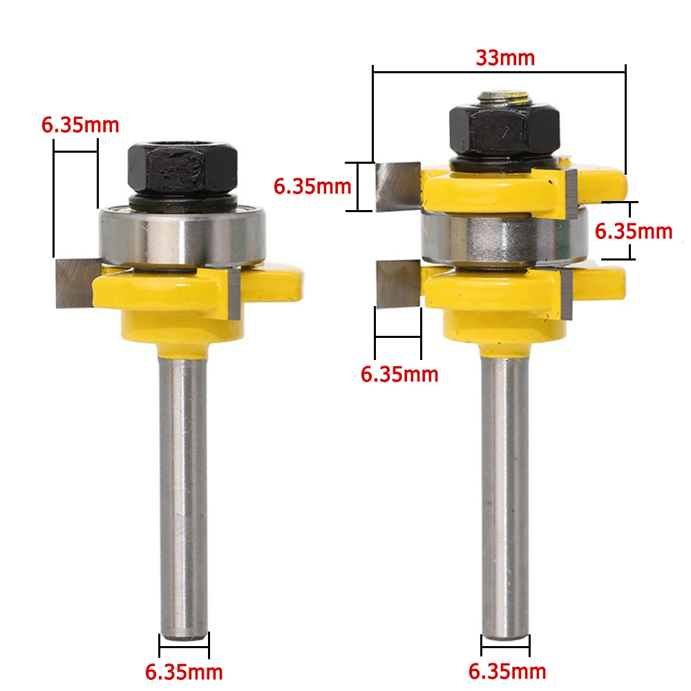 2шт 12,7 мм/6,35 мм 3 зубца t-образный концевой фрезы фрезерные деревообрабатывающие станки шкаф фреза для двери инструмент 1/2 1/4 хвостовик