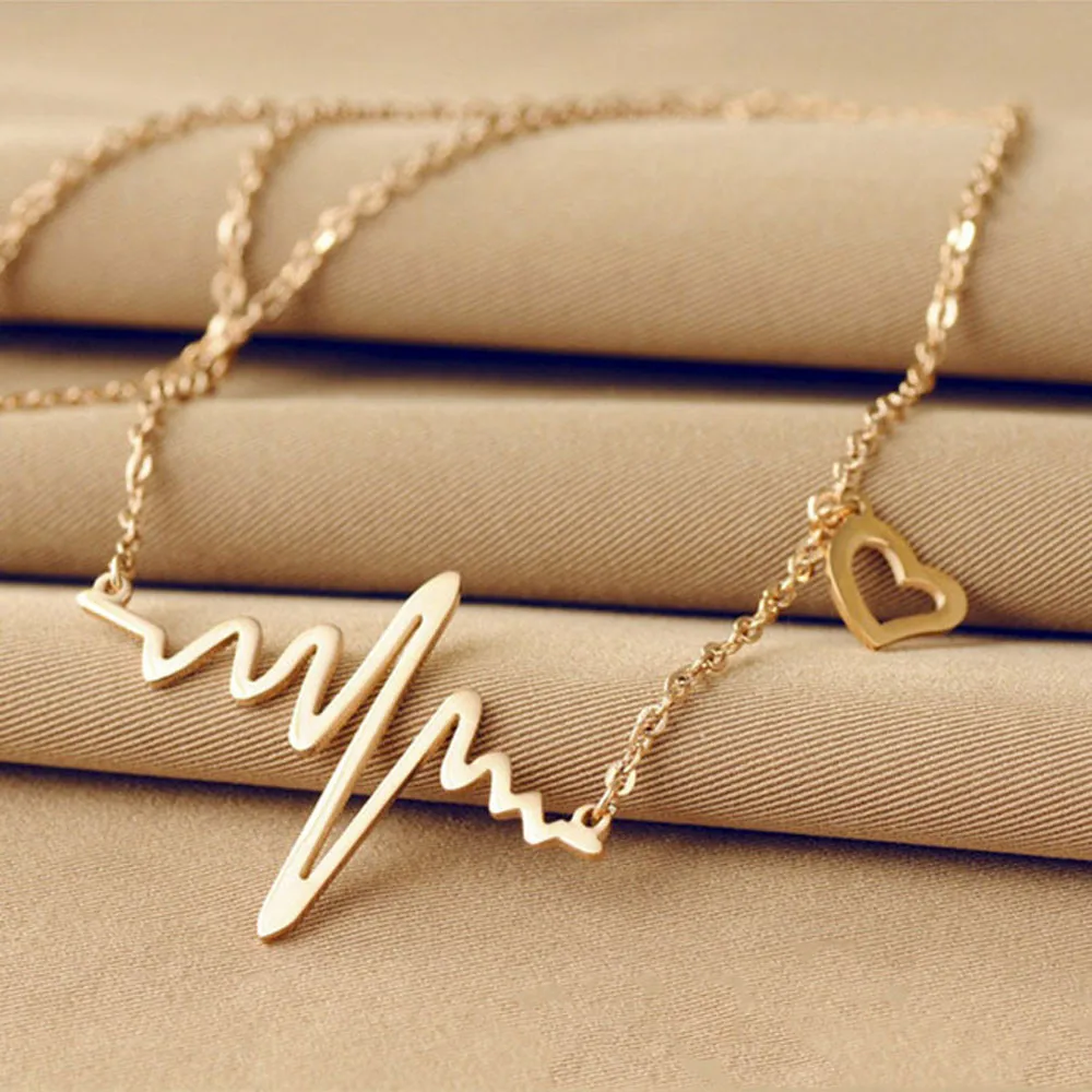 

Necklace Love Shaped Titanium Steel Heartbeat Lockbone Chain Heart Pendant Necklace Female Retro Necklace Jewelry Accessorie F#