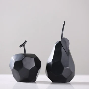 

Simple Black Ceramic origami Fruit creative apple pear home Decor arts living room tabletop Creative small Ornament
