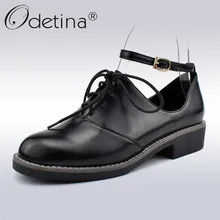 Odetina Модная женская повседневная Плоская Обувь с пряжкой на лодыжке Ремешок с круглым носком на шнуровке Оксфорд Классическая обувь Комфорт Большой размер 43