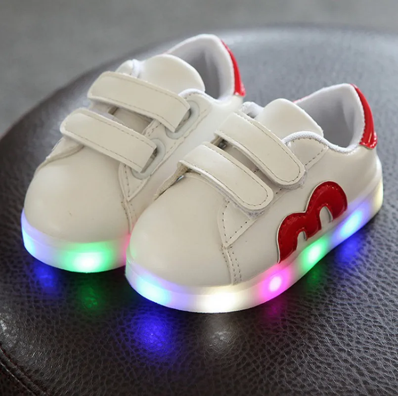 Детская обувь для мальчиков и девочек; спортивная обувь для бега; модные кроссовки для маленьких детей; size21-30 со светодиодной подсветкой - Цвет: RED