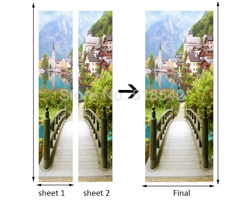 Деревенский деревянный мост город пейзаж Настенные обои Гостиная Спальня наклейка s Декор 3D креативные DIY самоклеющиеся наклейки на дверь