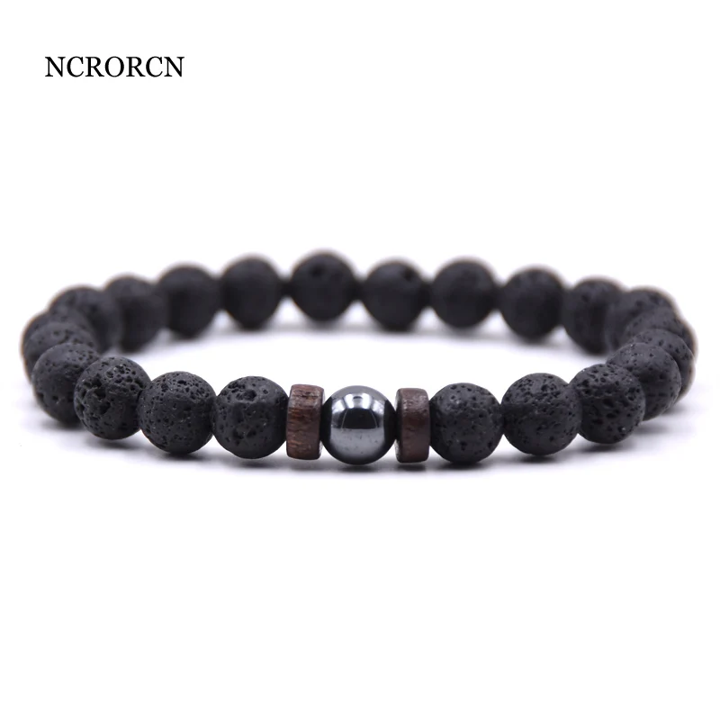 

Hot bracelets natural Stone bracelet/beads/lava/homme/fashion/bangles Bracelet Men Wooden bead mala bracelets Accessorie J