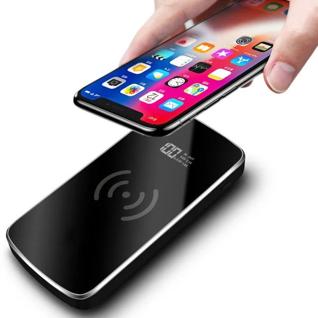 Qi Беспроводное зарядное устройство 2 USB Power Bank 30000mAh Портативное быстрое для iPhone 8 X