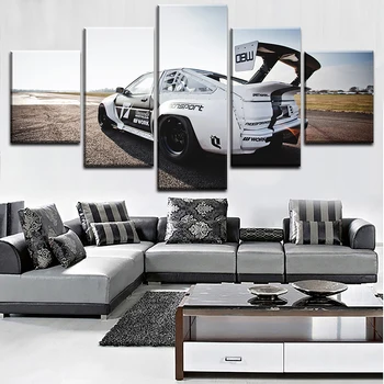 

One Set Wall Art Decortive Canvas Print Painting 5 Pieces Toyota White Sports Car Poster Modern Artwork For Bedroom Framework