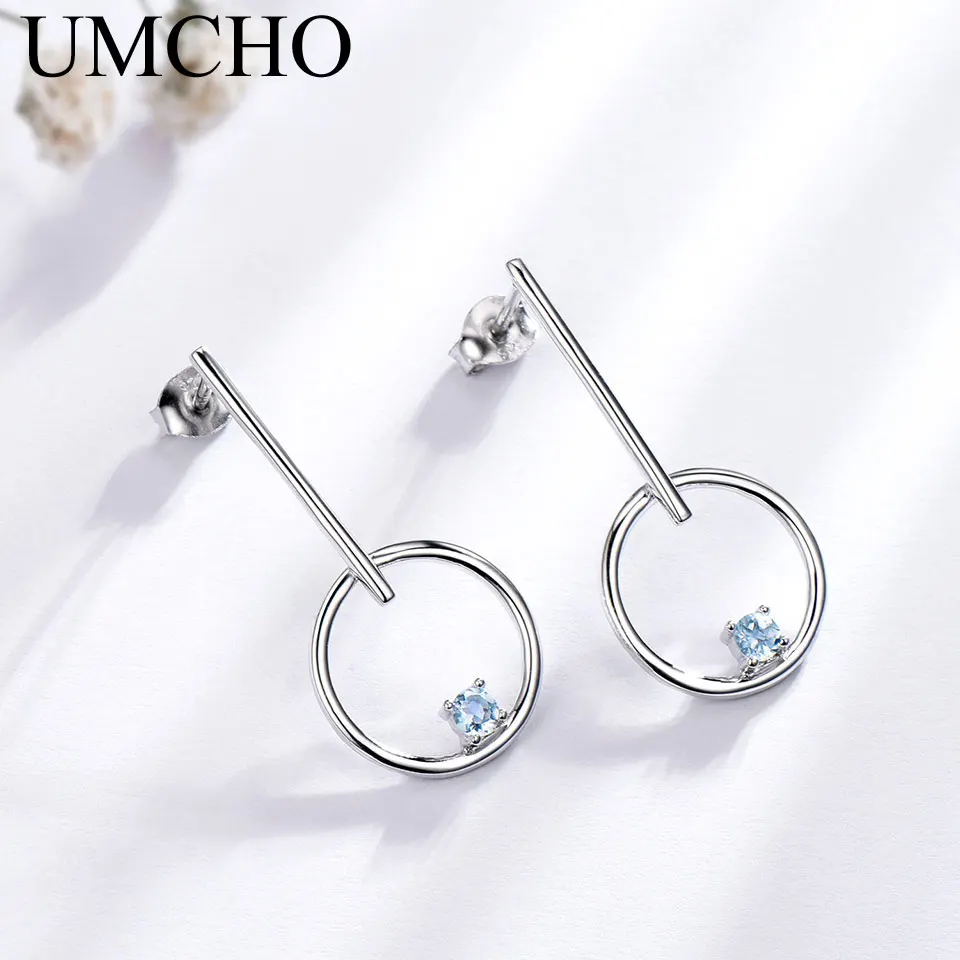 Женские серьги из серебра 925 пробы с натуральным голубым топазом|drop earrings|earrings