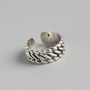 

Silvology 925 Sterling Silver Weave Chain Rings Vintage Temperament Texture Japan Korea Open Rings For Women Elegant Jewelry New