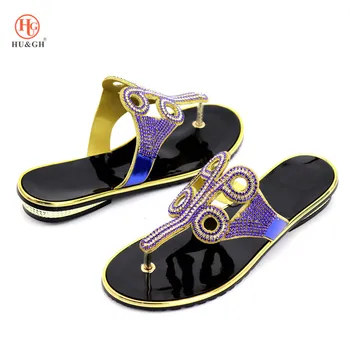 

Latest Royal Blue Design Summer Shoes Women Nigerian Women Party Shoes Decorated with Rhinestone Sandalias Rasteiras Femininas