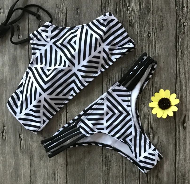 

New bikini sexy Swimwear women swimsuit Style black&whiter plaid Swim suit split swimming female Beach Wear Bathing Suits