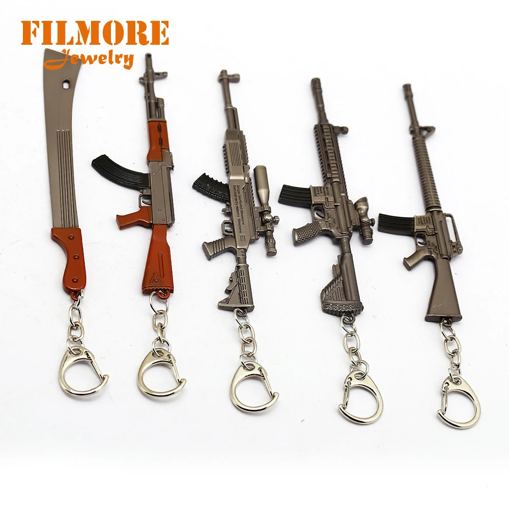 

12cm Game PUBG Weapon Gun Model Keychain Playerunknown's Battlegrounds Metal Gun Keychain CF AK47 Weapon Keychain Man Jewelry
