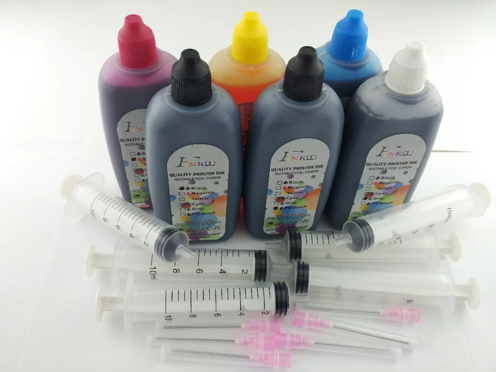 Prix pour FINK 6x100 ML Qualité Pigment et Colorant D'encre Pour Tous Les Canon 6 couleurs imprimantes de bureau Pigment PGBK et Colorant BK C M Y GY Encre Prix pour FINK 6x100 ML Qualité Pigment et Colorant D'encre Pour Tous Les Canon 6 couleurs imprimantes de bureau Pigment PGBK et Colorant BK C M Y GY Encre