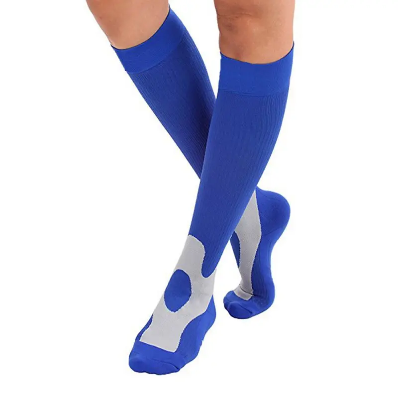 Для мужчин и женщин дышащие Компрессионные носки удобные рельефные мягкие ноги поддержка стрейч носок компрессионный бег - Цвет: Синий