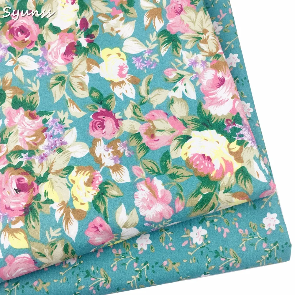 

Blue Floral Print Twill Cotton Fabric Patchwork Tissue Cloth Handmade DIY Quilting Sewing Baby&Children Sheets Dress Material