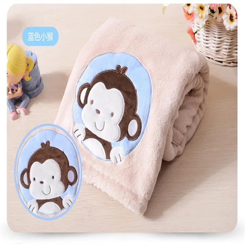 Newborn Baby Blankets Infant Bebe Cartoon Monkey Thicken Warm Coral