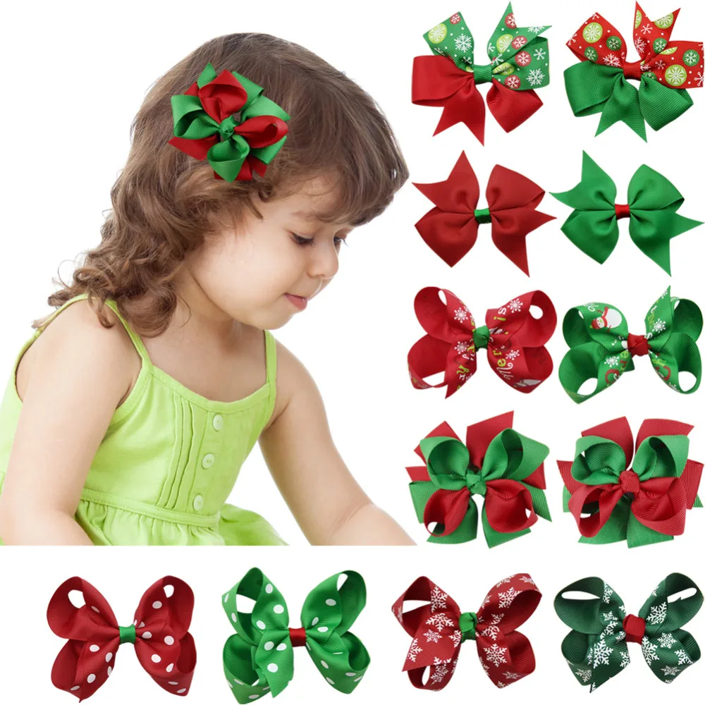 

12Pcs Christmas hairbow Grosgrain Hairbow Clips Fashion Hair Accessories for girls