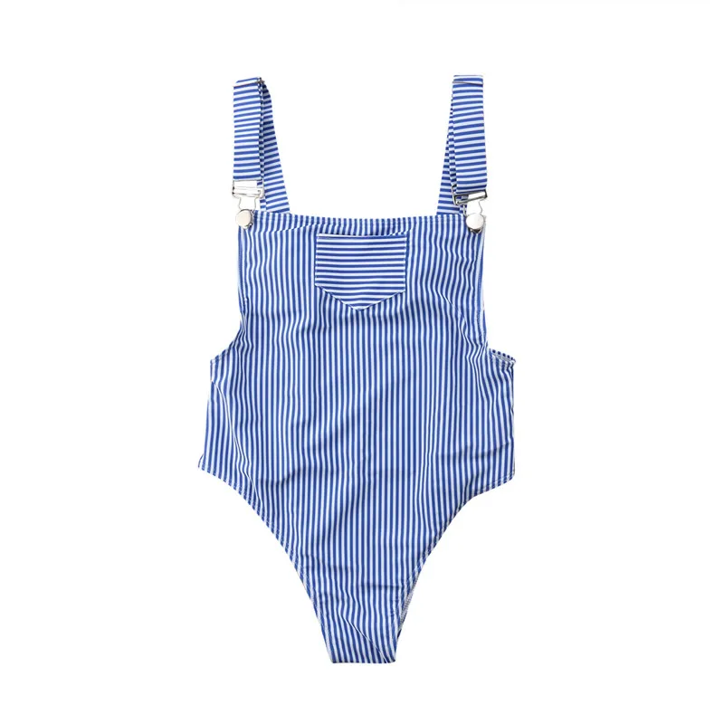 

ITFABS Lady Blue Striped Strap fastener One-Piece Swimsuit bikini suits Bikini 2018 Push-up Padded Bra Bathing Swimwear women
