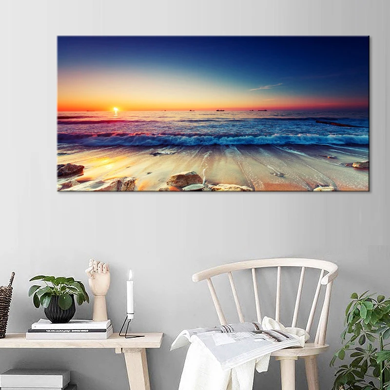 Sunset Beach Seascape Wall Art Canvas Poster