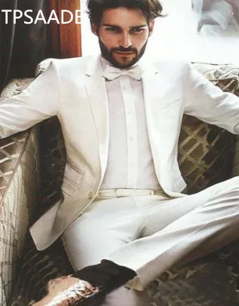 New Promotion Customized 2020 White Fashion Groom Tuxedos Groomsman Wedding Business Evening Party Man Suits(Jacket+Pants+Bow | Мужская
