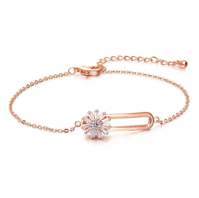 

2019 slim fashion jewelry hot ladies temperament copper plated rose gold flower zircon bracelet