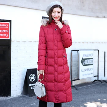 

2019 High Quality Women Long Down Coat With Fur Collar Hooded Long Female Jacket Outwear Warm Parka Abrigos Mujer Invierno