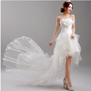 Aliexpress.com Comprar Blanco bordado hombro de cola de pescado vestido largo Prom 2015 moda hot \u0026 sexy trasero largo delantero corto del vendaje vestidos