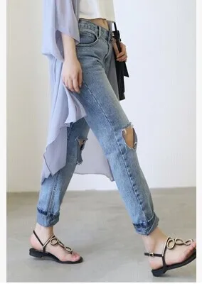 Languid is lazy BF wind hole do old loose jeans trousers |