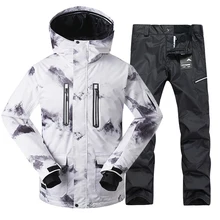 GSOU снег Для мужчин; лыжный костюм уличная зимняя утепленная ветрозащитный Теплый Водонепроницаемый белый лыжная куртка+ лыжные штаны Размеры M-XL