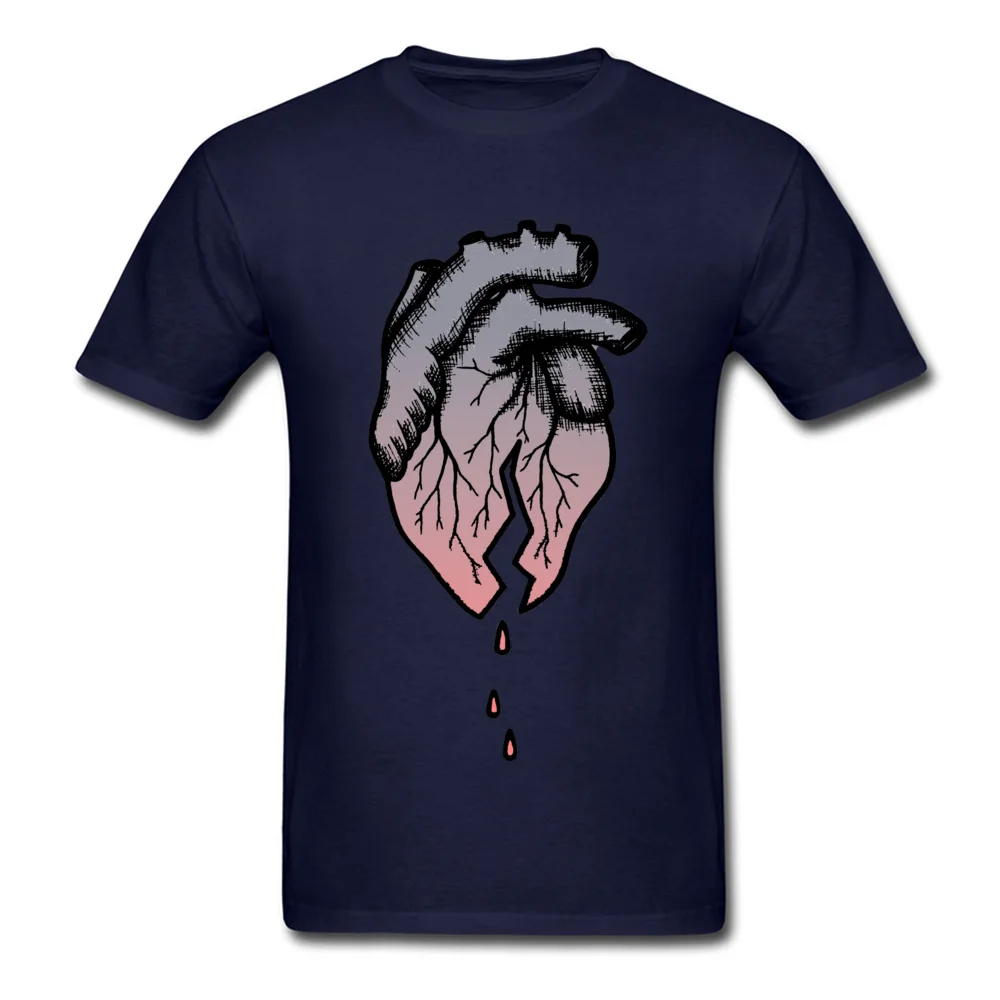 PrintedSimple Style Short Sleeve Tops & Tees VALENTINE DAY On Sale Crew Neck 100% Cotton T Shirts Man T-Shirt Broken Heart  Broken Heart navy