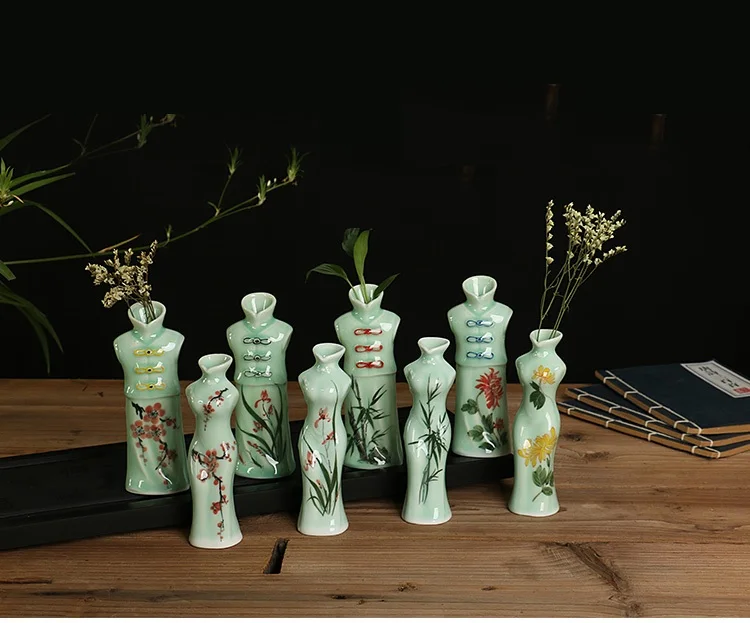 

Hand-painted Porcelain Vase Chinese Cheongsam QiPao Ceramic Ornament Craft Accessories Home Decor