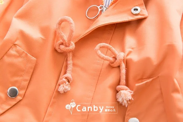 Тренч для девочек Новое весеннее корейское пальто с капюшоном для девочек Модная хлопковая куртка с вышитыми цветами для девочек