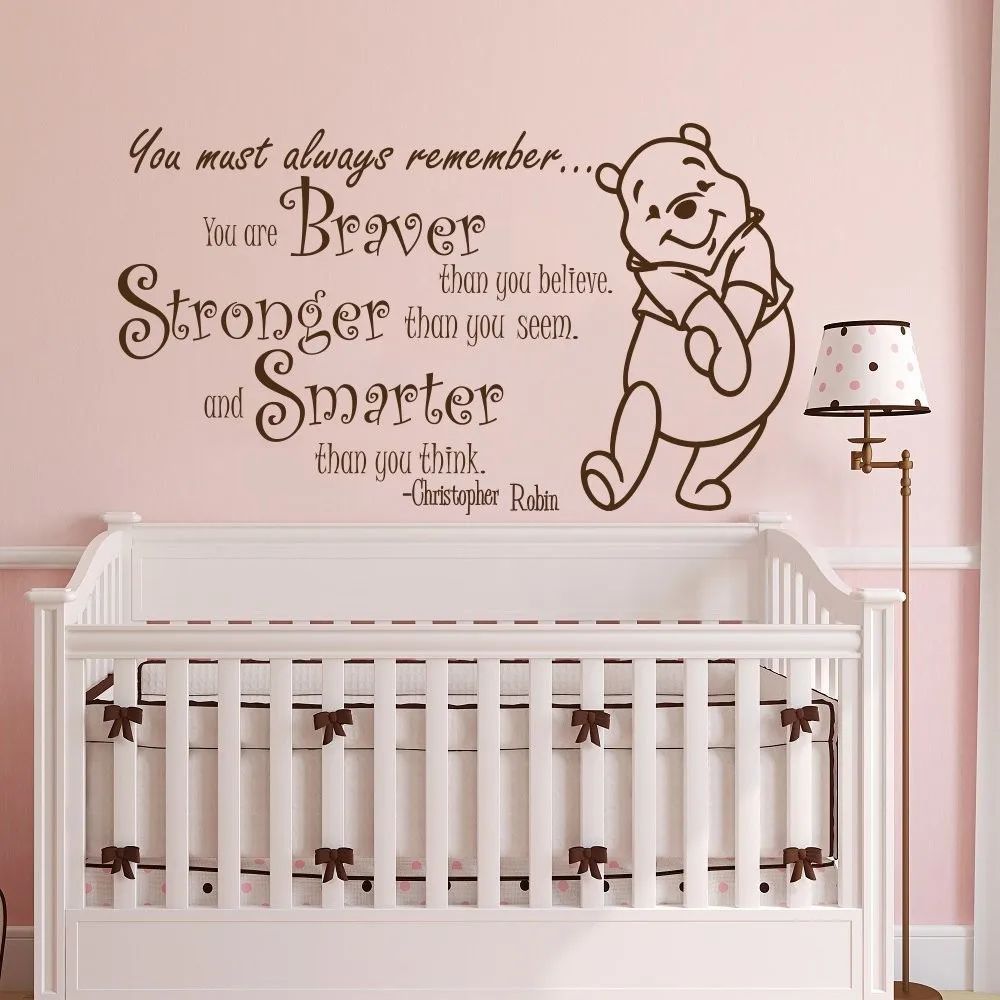 Winnie L Ourson Citation Autocollant Mural Vinyle Autocollant Autocollants Citations Braver Plus Fort Plus Intelligent Mur Decor Pepiniere Bebe Chambre Aliexpress
