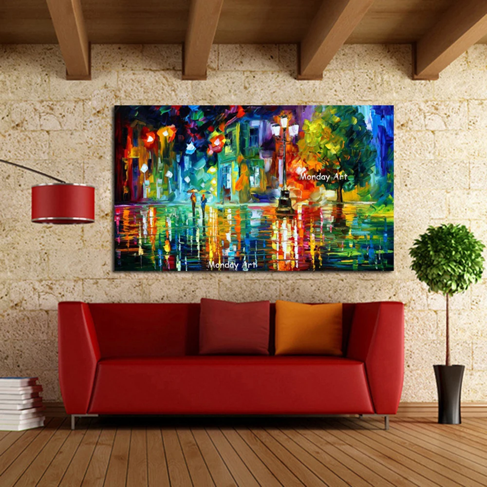 Decorative-Canvas-Oil-Painting-Canvas-Beautiful-Street-Night-Wall-Art-Modern-Knife-Scenery-Picture-Home-Decor