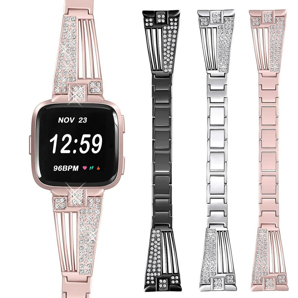 Для Fitbit Versa, роскошный браслет из нержавеющей стали, стразы, ремешок для часов, ремешок для Fitbit Versa, сменный ремешок на запястье