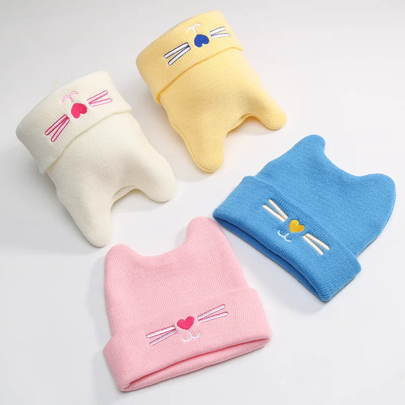 2017 Baby Fashion Hats Cotton Beanies Cap Newborn Cat Ear Wool Hats Spring Autumn Winter Boys Girls Cartoon Knitting Cap