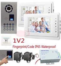 Home New Wired 7″ Video Door Phone Intercom Entry System Fingerprint/code unlock Door Phone Intercom IP65 waterproof Kit 1V2