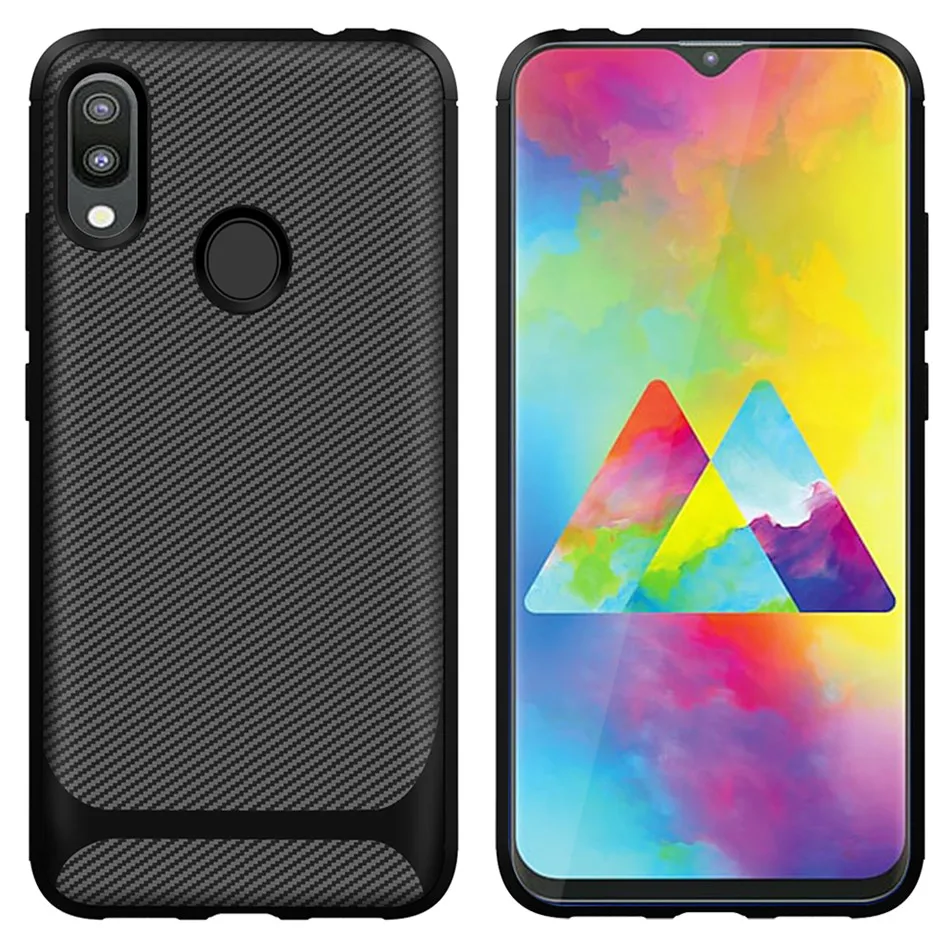 لسامسونج غالاكسي M20 حالة ضئيلة الكربون الألياف غطاء سيليكون لسامسونج غالاكسي M10 TPU الهاتف حالات