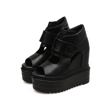 

2019 new fashion wedge with fish mouth shoes female inside increased Velcro thick-soled sandals