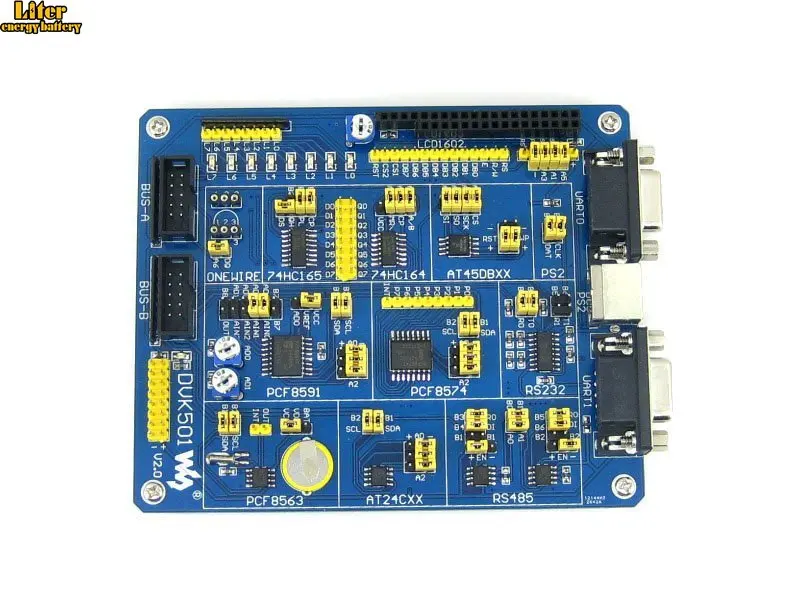 

ATMEL AVR Development Board Expansion board DVK501 MCU PCF8563 DS18B20 MAX3232 PS/2 MAX485 LED for AVR Atmega Series MCUs