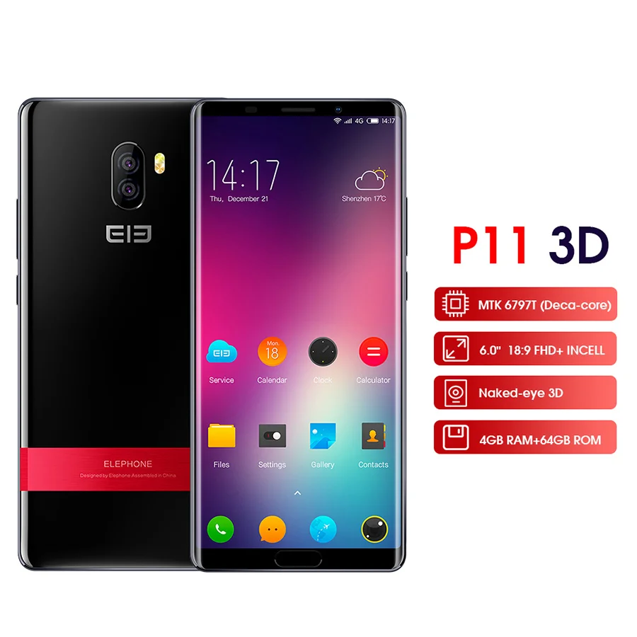 Elephone P11 3D MT6797T Deca Core Смартфон FHD + 6 0 ''Android 8 4 Гб ОЗУ 64 ПЗУ 16 МП 3200 мАч FingerprintOTG 4G