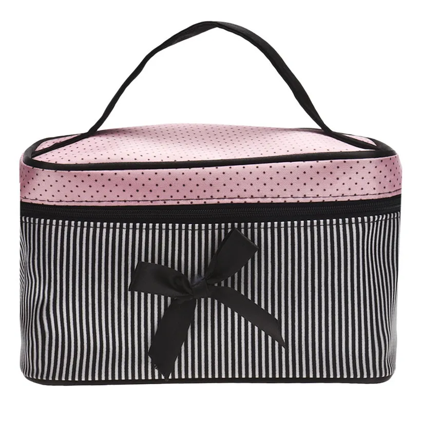 

Square Bow Striped Makeup bag Portable Travel Toiletry Makeup Cosmetic Bag Organizer Holder Makeup Tool Kit maleta de ferramenta