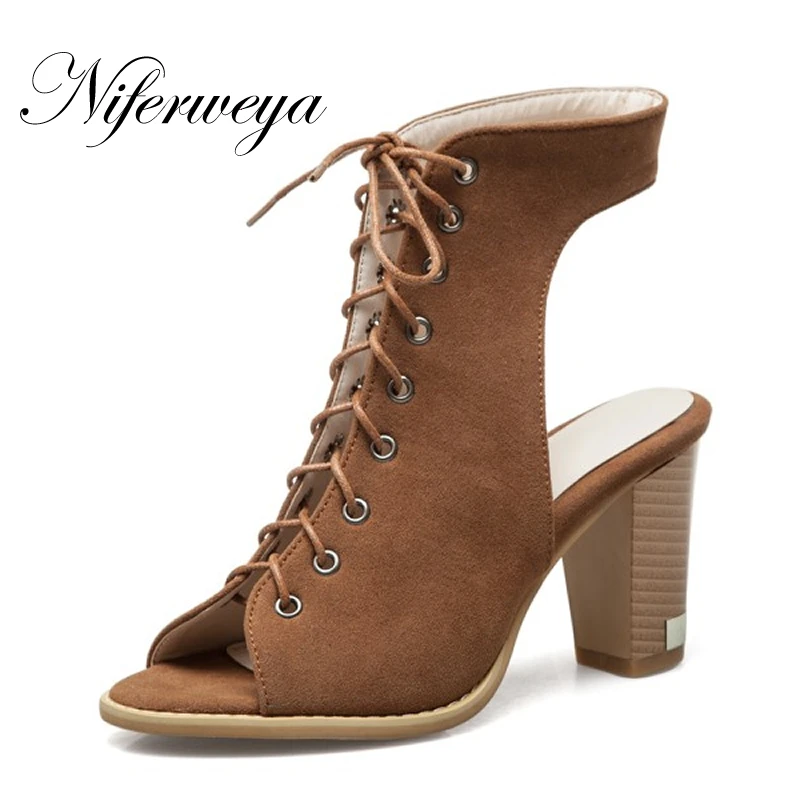 

2018 Fashion spring/summer women shoes Big size 35-50 sexy Peep Toe gladiator Lace-Up thick heel high heel sandals 3351