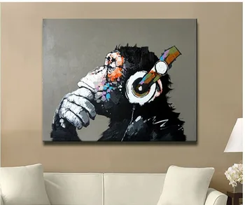 

Rushed Fallout Hand-painted New Popular Products Free Shipping Oil Painting Canvas Monkey Sitting Room Adornment No frame