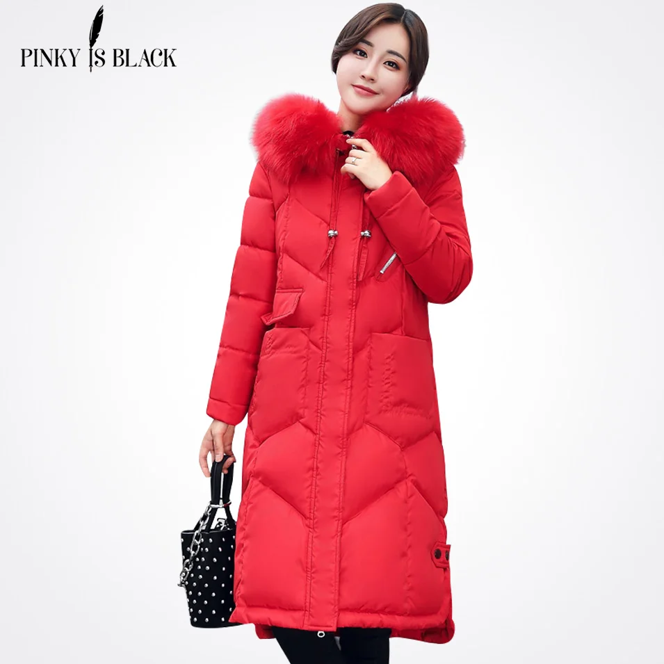 PinkyIsBlack 2018 новая зимняя куртка женская хлопковая стеганая парка куртки большой меховой воротник женское длинное зимнее пальто женская
